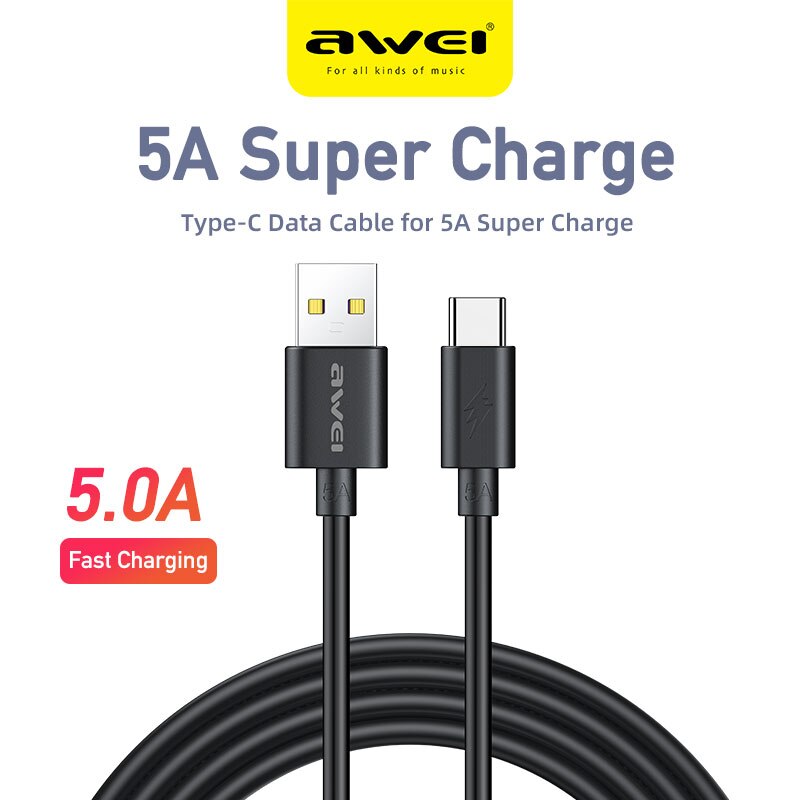 Cavo di ricarica veloce eccellente di USB C di ricarica rapida durevole 1m dei cavi di dati di AWEI CL-110T 5A tipo-c Usb per il telefono cellulare