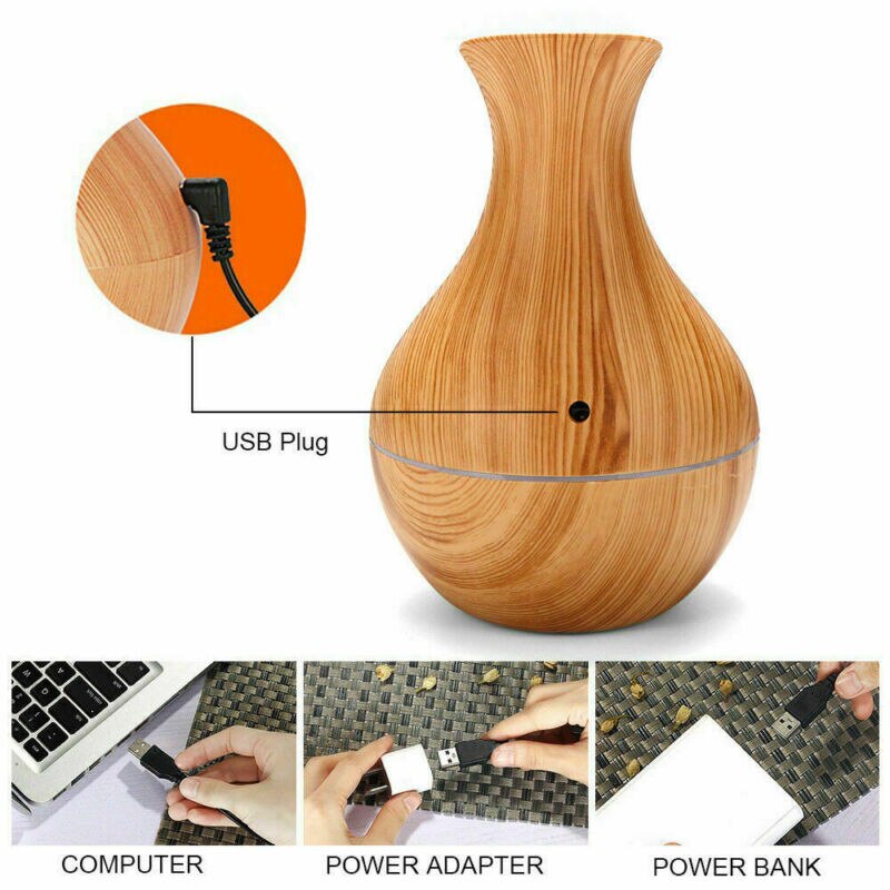 Humidificador aromático eléctrico, difusor de aceites esenciales ABS PP de 130ML con luz LED, moderno estilo madera de , aroma agradable para uso de aromaterapia