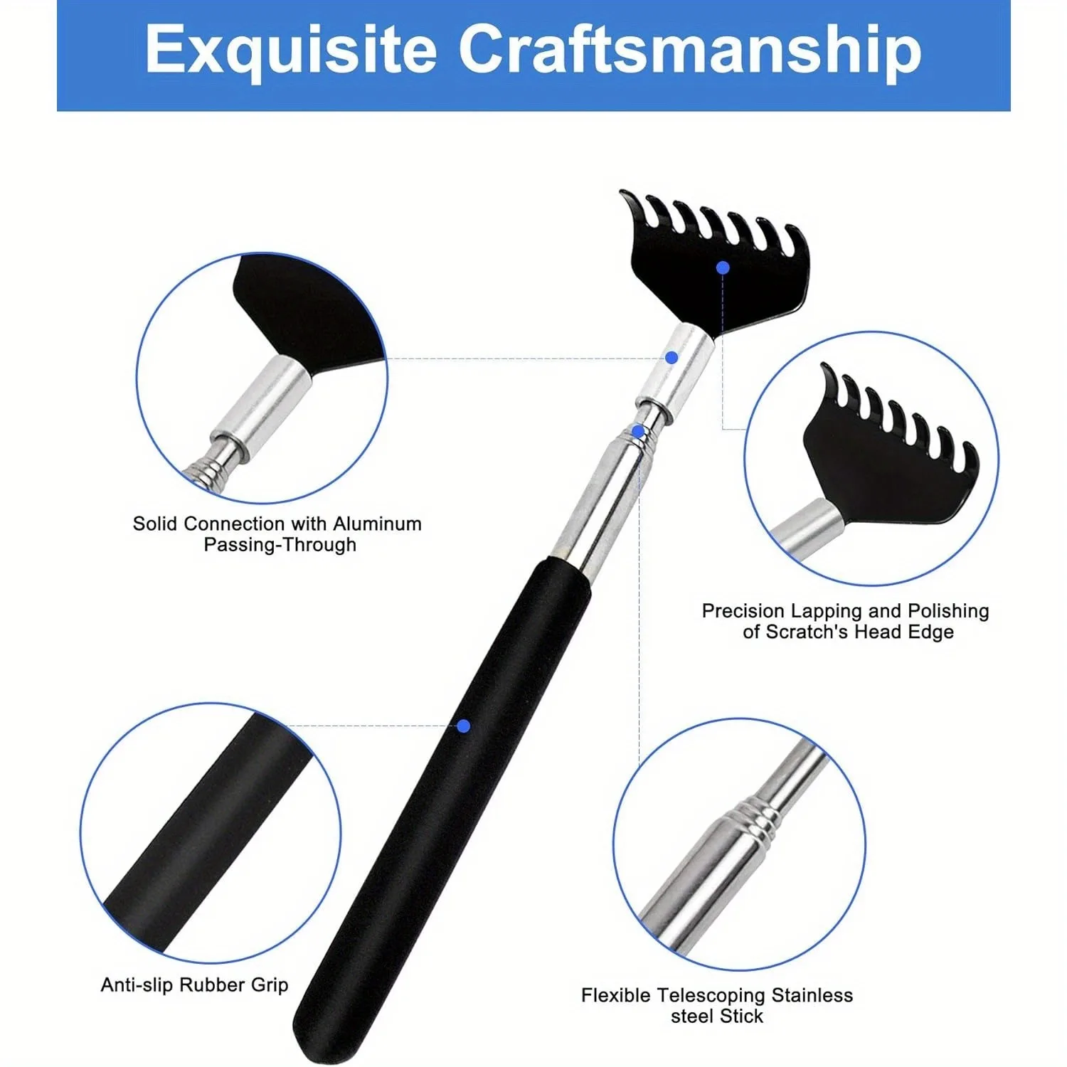 Gratte-dos télescopique Portable extensible en acier inoxydable, outil de grattage du dos télescopique, outil de Massage,