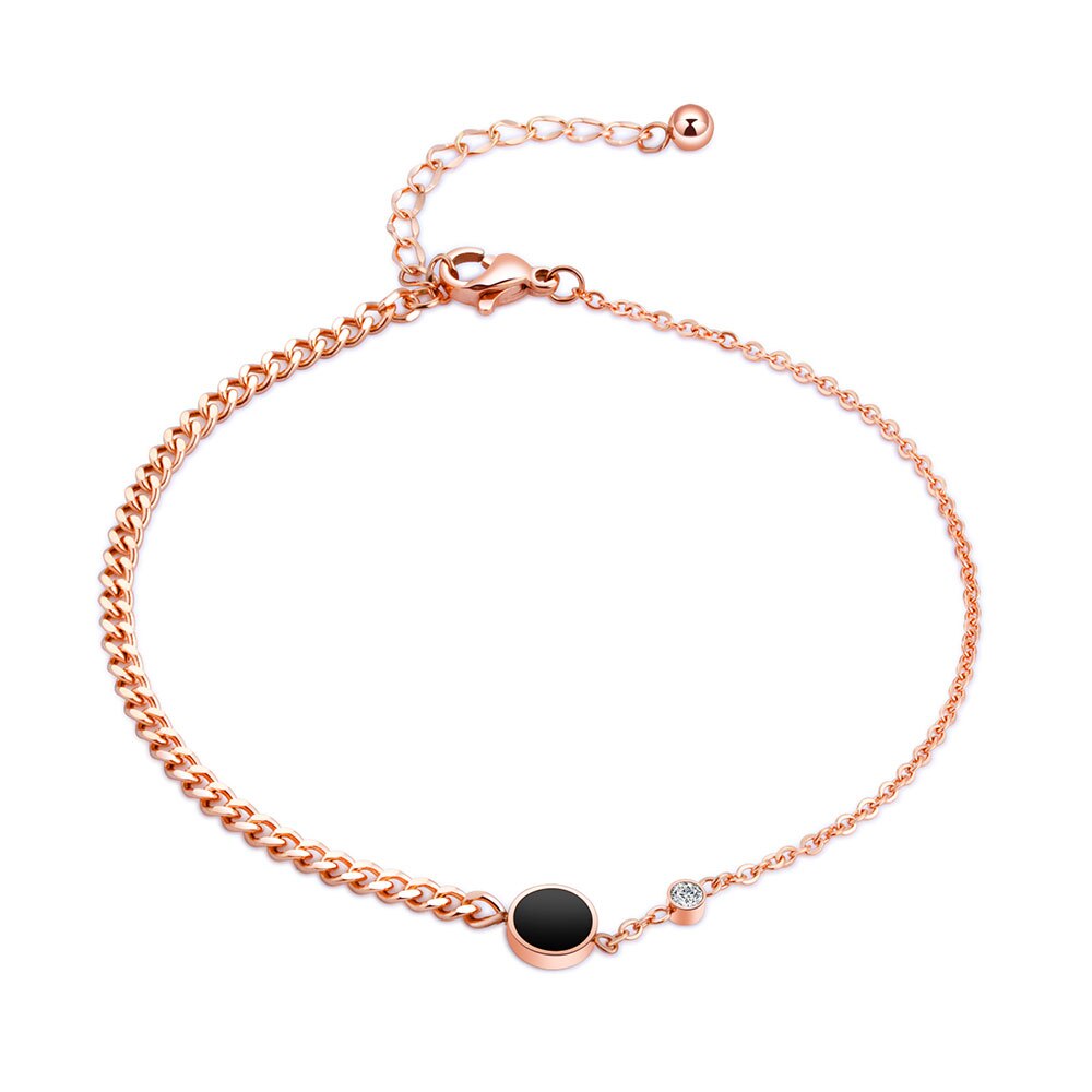 Lokaer modisch Rose Gold Farbe Liebe Schwarz Kreis Fußkettchen Für Frauen Titan Stahl Fuß Verknüpfung Kette Fußkettchen Weiblichen Schmuck A19041: Ursprünglich Titel