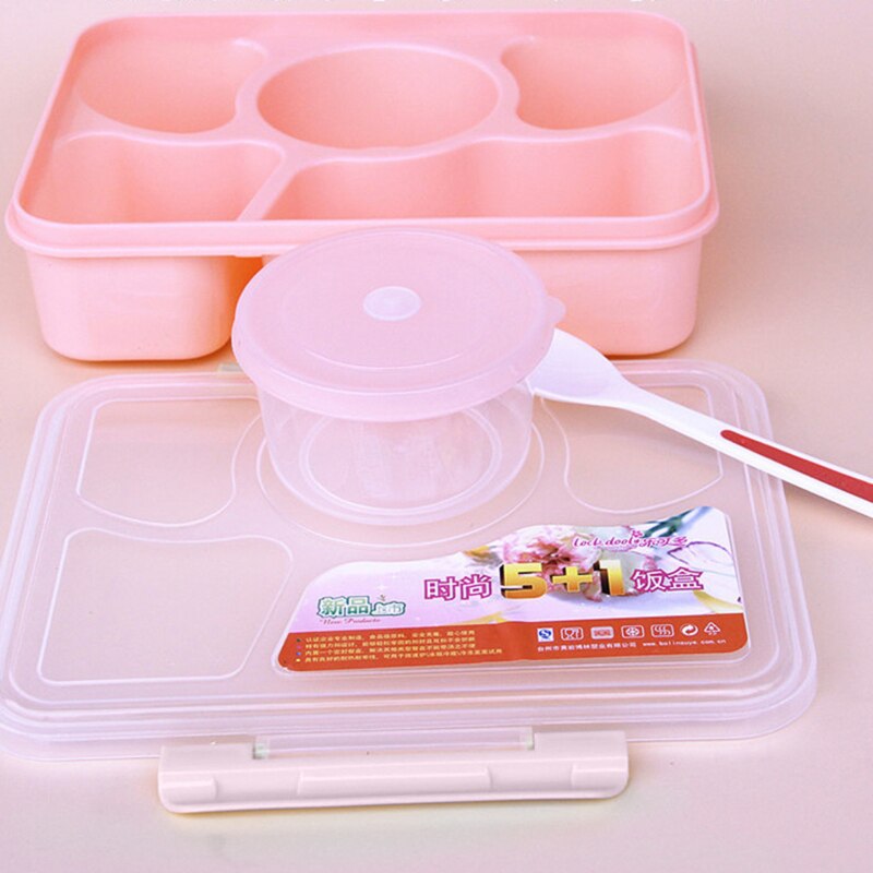 The Portable Five-Point Grid Lunch Box Microwave Lunch Box Fruit Food Storage Box Outdoor Picnic Lunch Box: pink