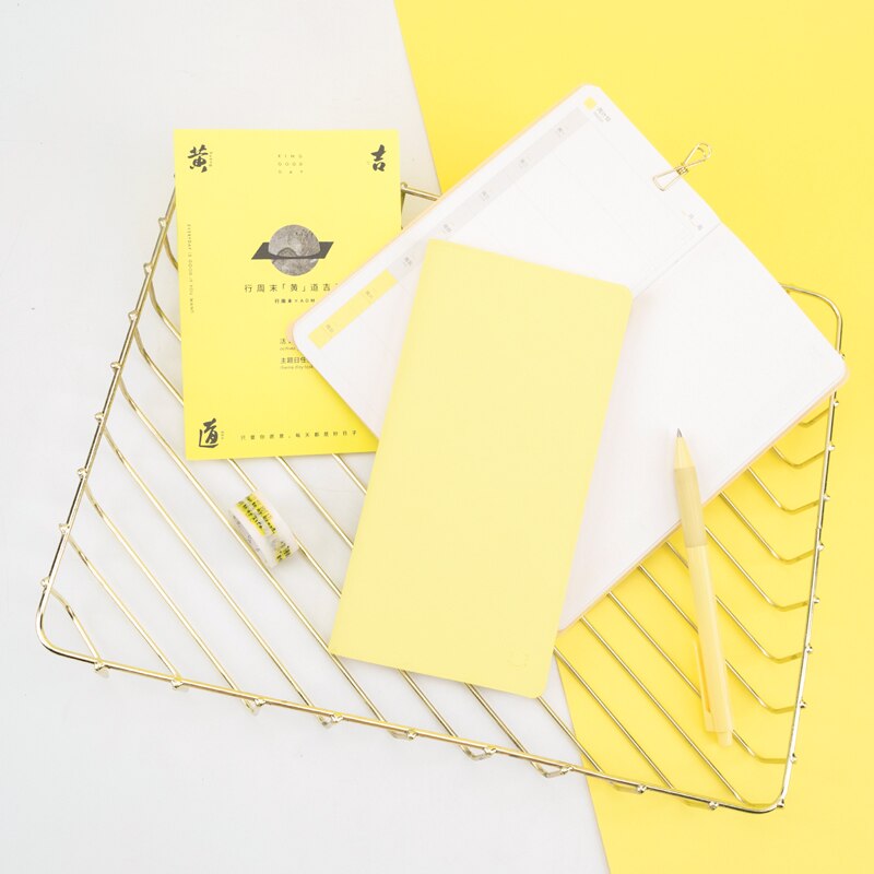 Kinbor Weekly Plan Multifunctional Notebook Diary Notebook Stationery Hand Book Yellow Notebook