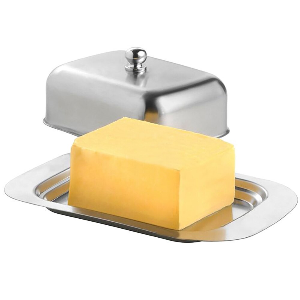Oval Stainless Steel Butter Dish Box Container Shiny Cheese Server Storage Keeper Tray With Easy To Hold Lid