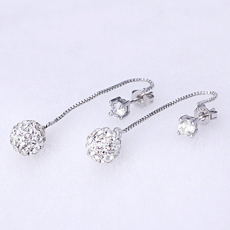 925 Sterling silber glänzend kristall Shambhala Ball damen quasten Zucht ohrringe schmuck weibliche Anti allergie