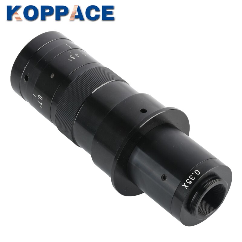 KOPPACE 22X-143X Industrial Monocular Microscope Lens 0.35X Eyepiece 0.7X-4.5X Zoom Objective 25mm C-Mount Continuous Zoom Lens