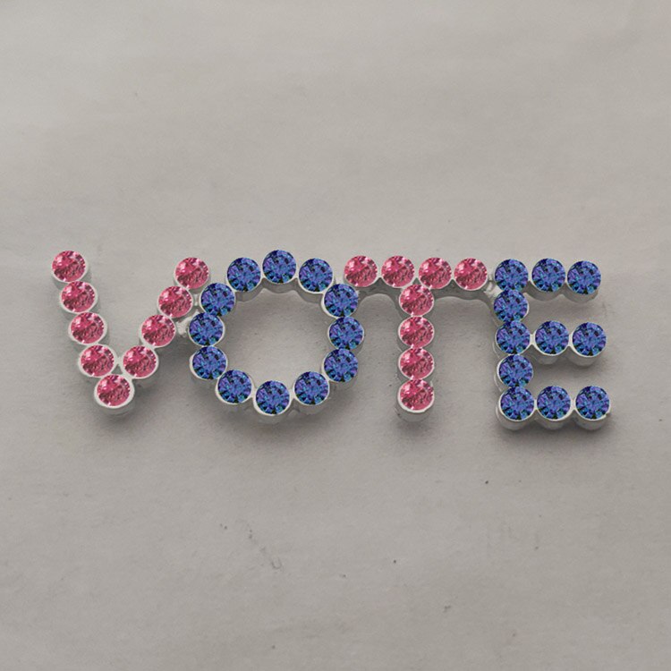 Rhinestone Pearl Vote Pin Brooch Jewelry: pink blue