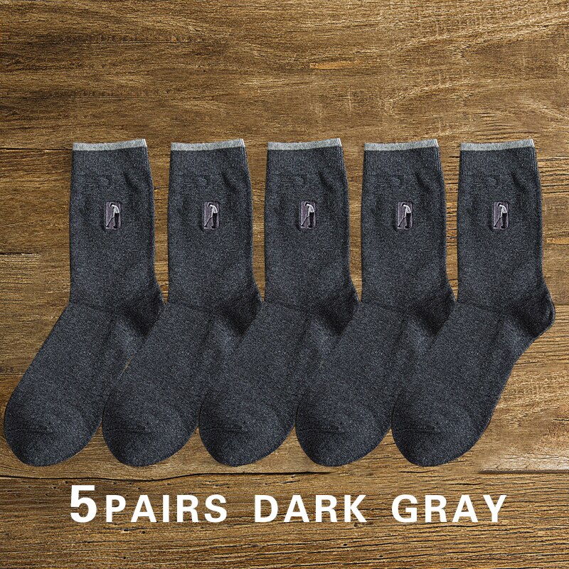 5 pairs Embroidery Men&#39;s Cotton Socks For Male Business Brand Deodorant Dress socks men&#39;s Outdoor Baseball Socks: 5 pairs dark grey