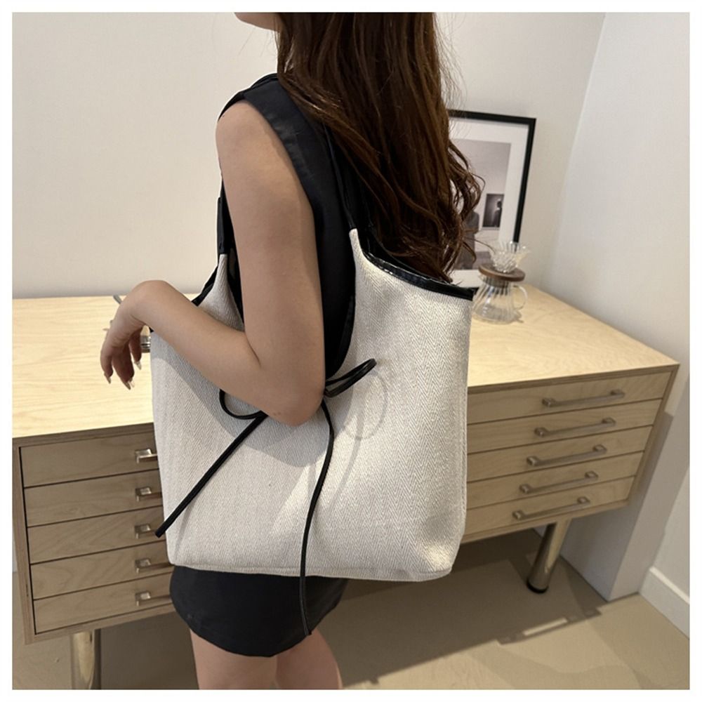 Eenvoudige Grote Capaciteit Schoudertassen Effen Kleur Draagbare Grote Handtassen Canvas Tas Voor Buiten Reizen