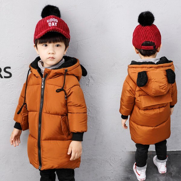 Neue freundlicher Winter Jacke Jungen mit kapuze 3 farben warme mäntel Jungen Winterjacke 7WT031: Orange / 3T