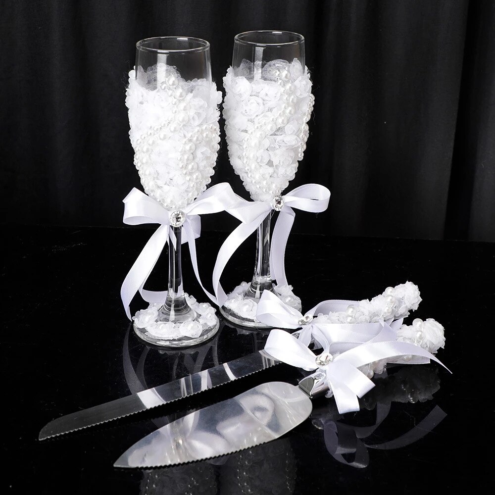 4Piece Wedding Supplies Cake Knife Toasting Flutes and Pie Cake Server Set Marrying Birthday Party Show Tool Bride And Groom Gif: 1C