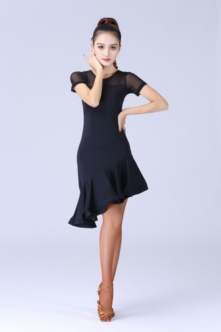 Latin Dance Dress Female Adult Performing Ballroom Tango Cha Cha Latin Dance Dresses Short Sleeve Tassel Skirt Dance Dress
