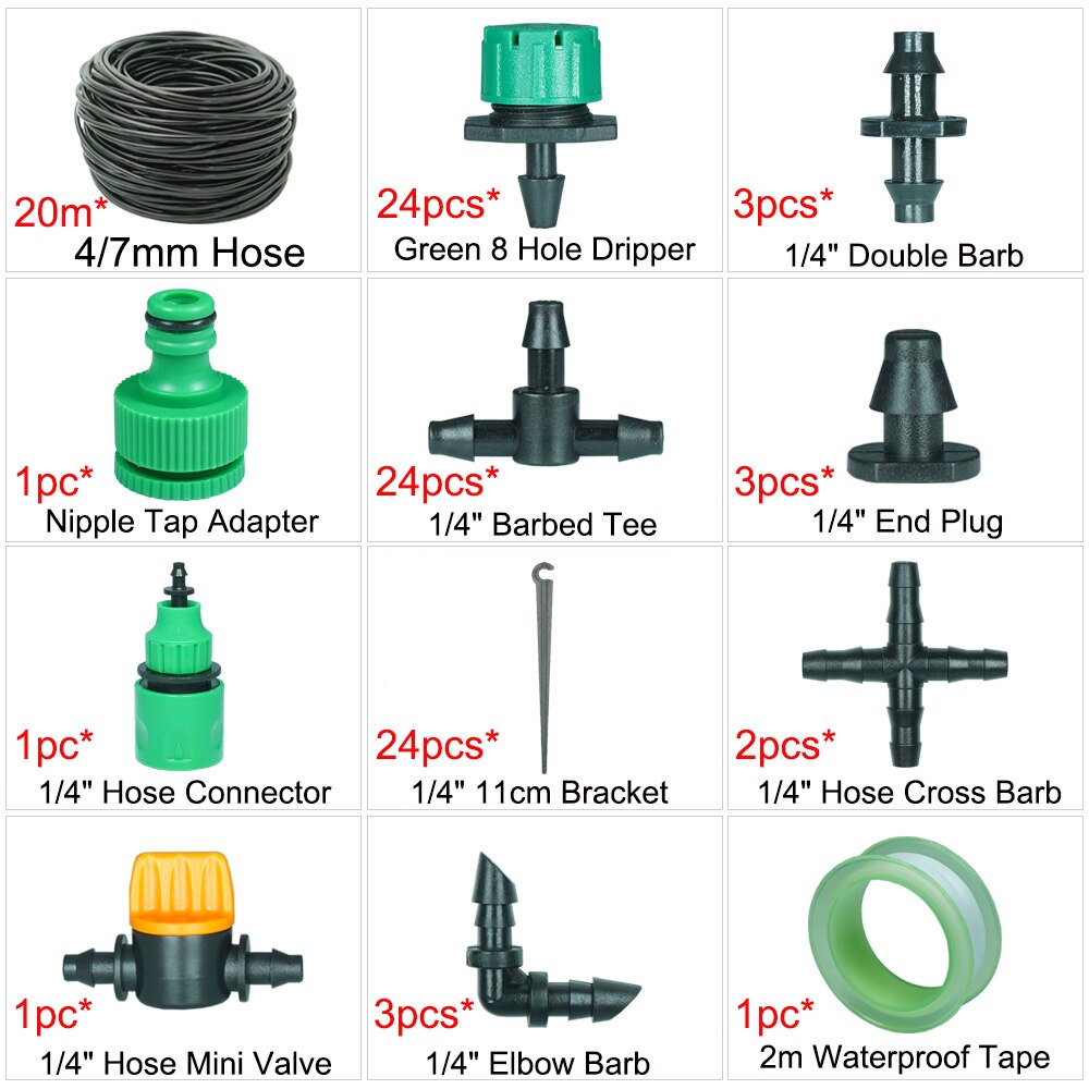 50M-5M 1/4'' Hose Micro Drip Irrigation System Garden Greenhouse Plant Watering Kit With Adjustable Drippers Sprinkler Emitter: 20 m
