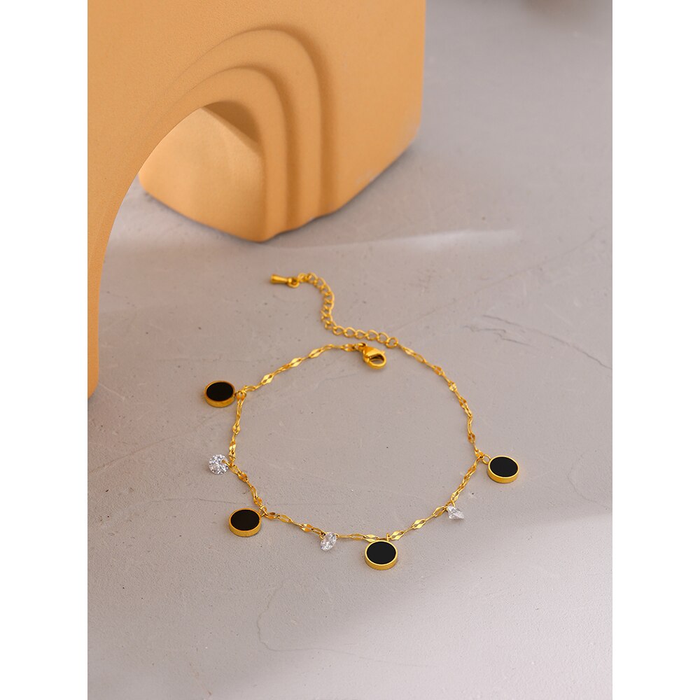 Yhpup Exquisite Ronde Emaille Gold Enkelband Waterdicht Roestvrij Staal Vrouwen Ketting Sandalen Barefoot Zirkoon Enkelbandje Zomer Sieraden