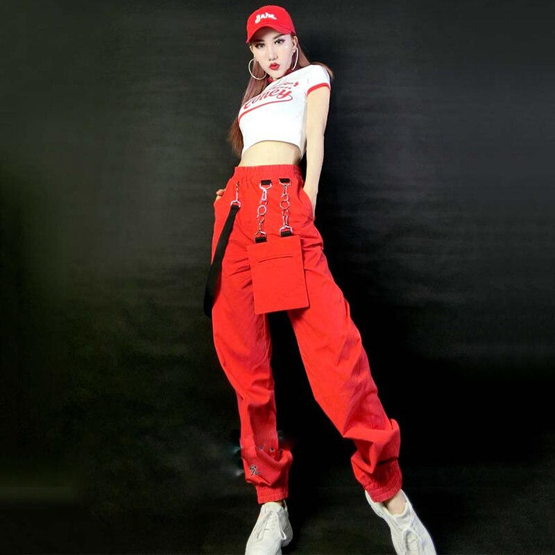 Costumes Hip Hop pour femmes, pantalon rouge à la , tenue de danse de rue, vêtements de Jazz, vêtements de Performance sur scène pour adultes, DNV12680