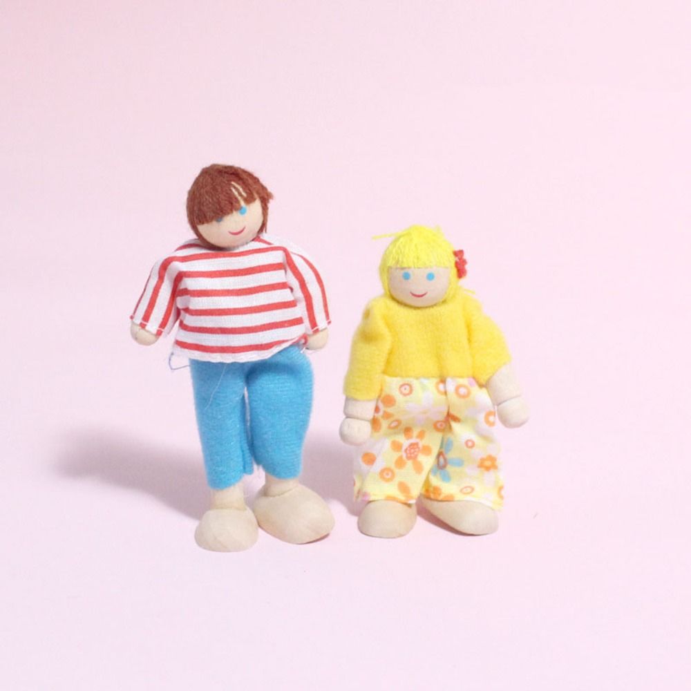 Famille de poupées en bois multicolores articulées pour jeu de rôle, ensemble de figurines, , maison de poupée en bois: BLANC