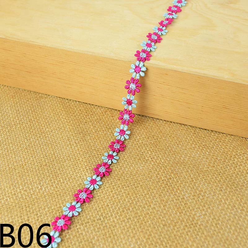 3 yards 12mm broderi lille marguerit bånd rulle polyester blomst blonder stof trim til gør-det-selv tøj syning håndværk tilbehør levering: B06
