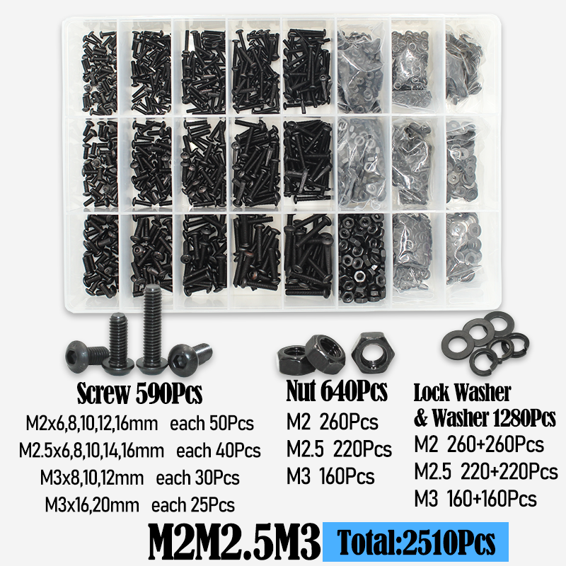 Vis à capuchon hexagonal rond 2510p M2 M2.5 M3 M4 M6 Grade10.9, tête de bouton ronde, vis d'entraînement Allen, kit de rondelles d'écrou à boulon ISO7380: Orange