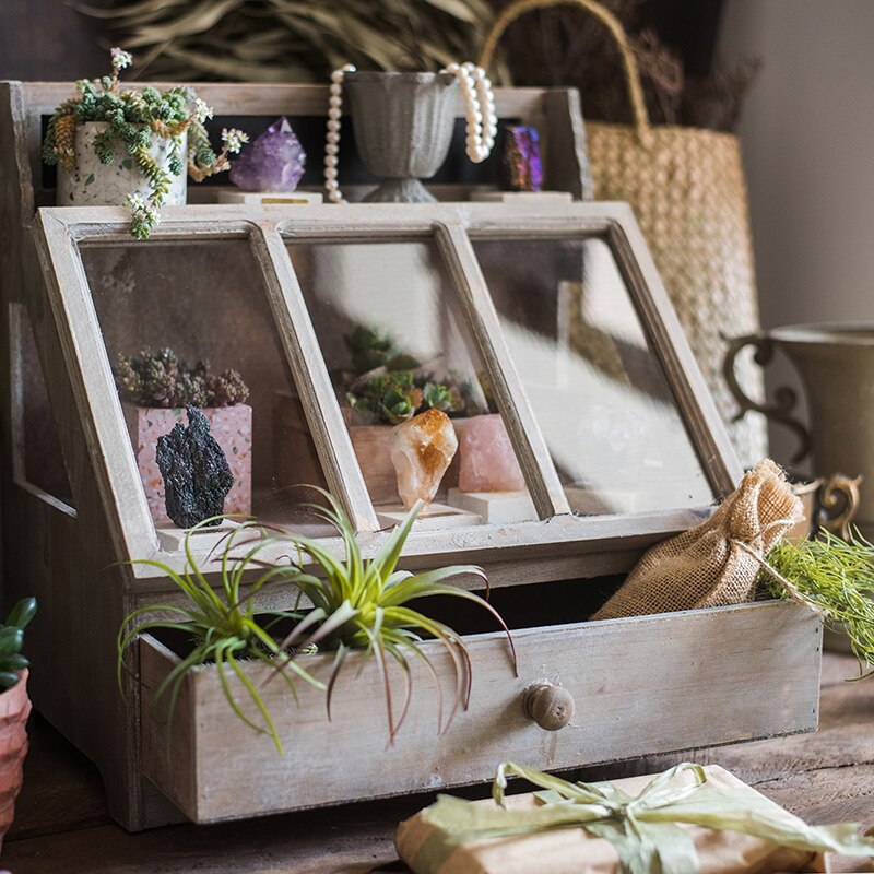 Schuine Handgemaakte Antieke Massief Houten Kleine Opbergkast Op Tafel Top