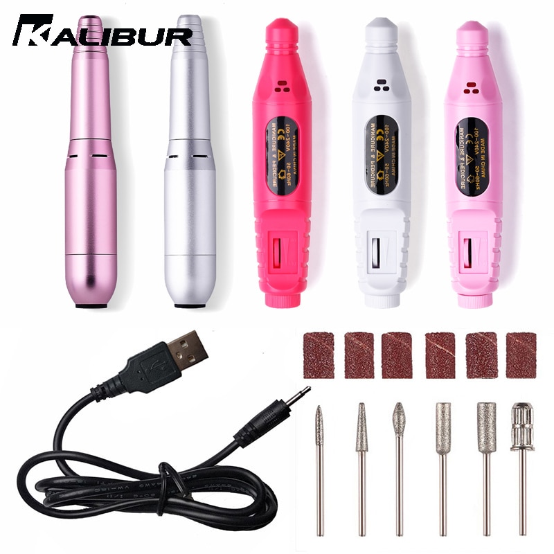 Máquina de clavos eléctrica con carga USB de 5 tamaños de 20000 RPM, taladros para quitar esmalte, pedicura, 6 uds, archivo enarenado de uñas, bandas para arte de uñas