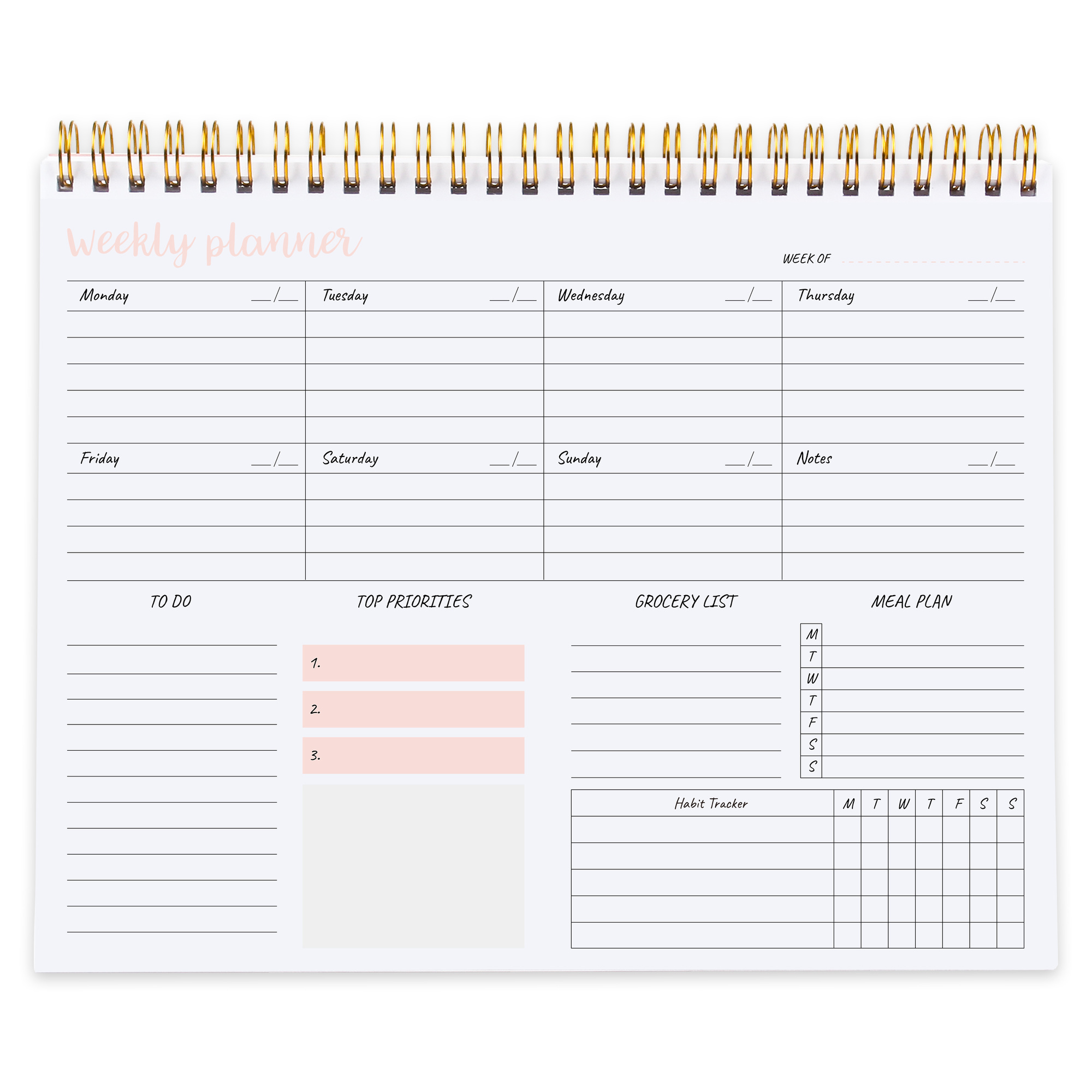 Daily Weekly Non-dated Planner Agendas Desktop Notepad to-Do List Habit Tracker School Office Schedule Stationery: Peach