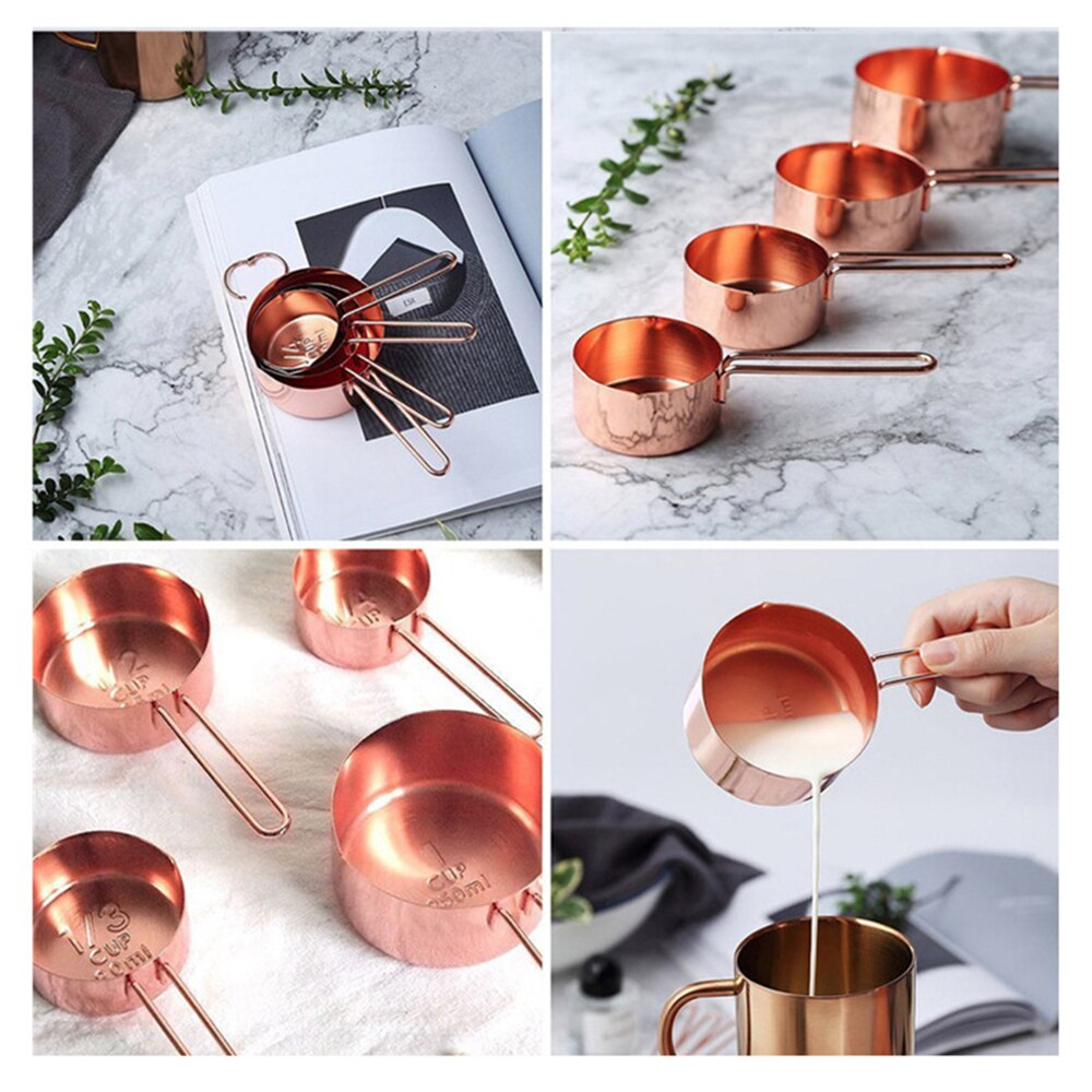 8PCS/Set Stainless Steel Measuring Spoon Set with Scale Rose Gold Measurement Tea Coffee Measuring Tool Accessories Baking