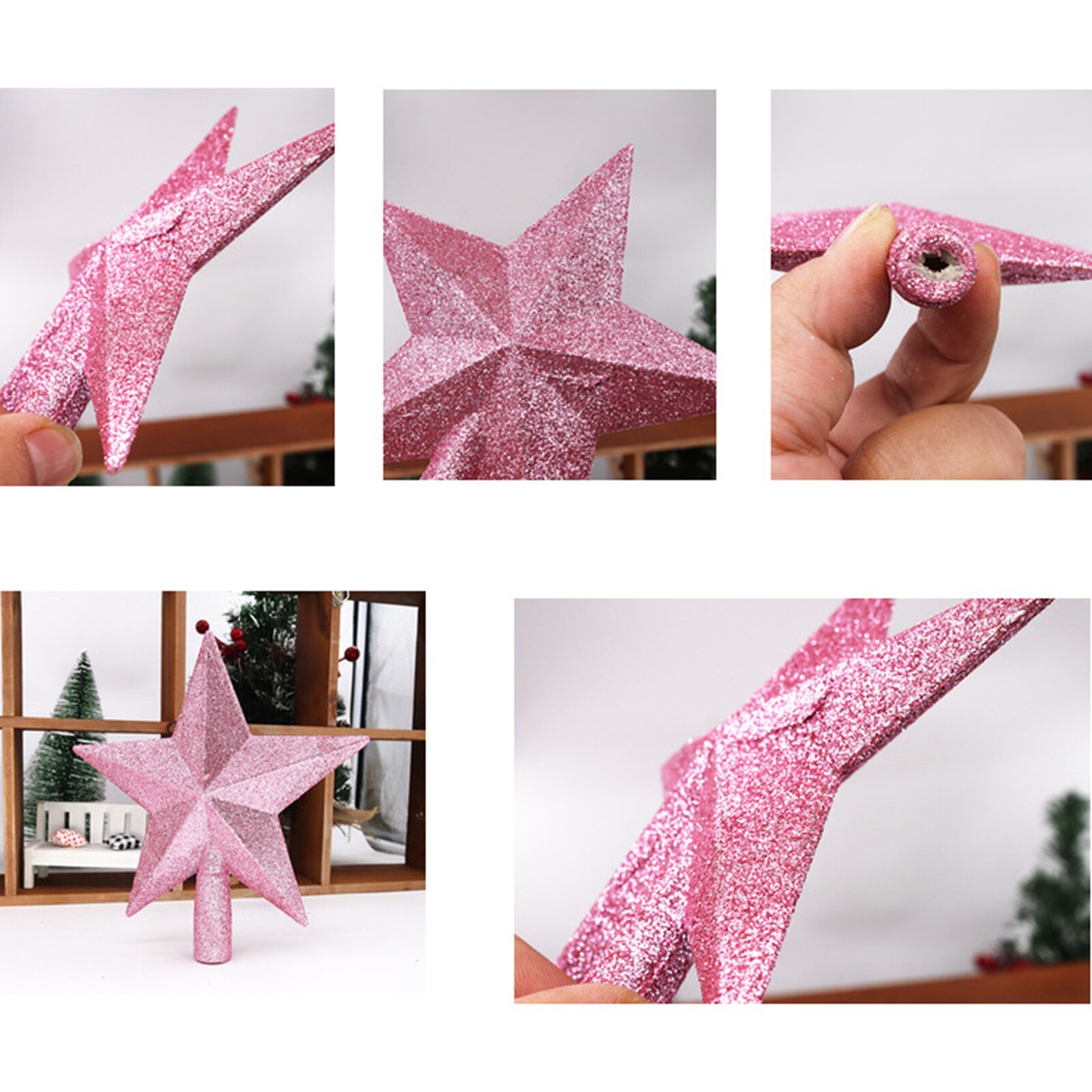 2Pcs 15/20Cm Vijfpuntige Ster Kerstboom Topper Glitter Kerstboom Decoratie Voor Party Thuis decoratie