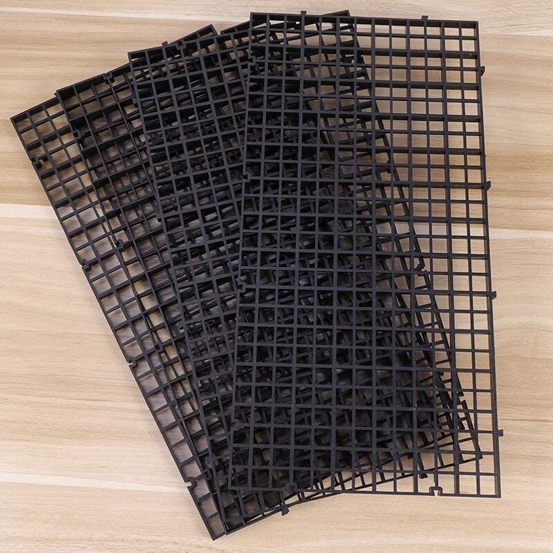 Bandeja divisoria de rejilla de 10 Uds para acuario, bandeja de filtro negra con base de aislamiento para acuario