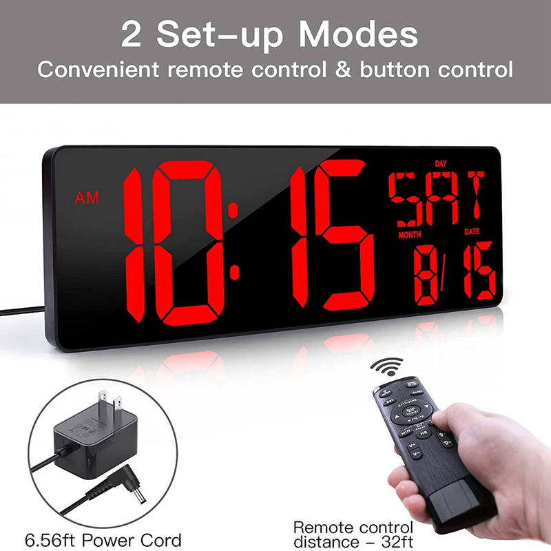 Reloj de pared Digital grande con Control remoto, pantalla LED grande de 16,5 pulgadas, para el hogar, la Oficina y el aula, enchufe europeo