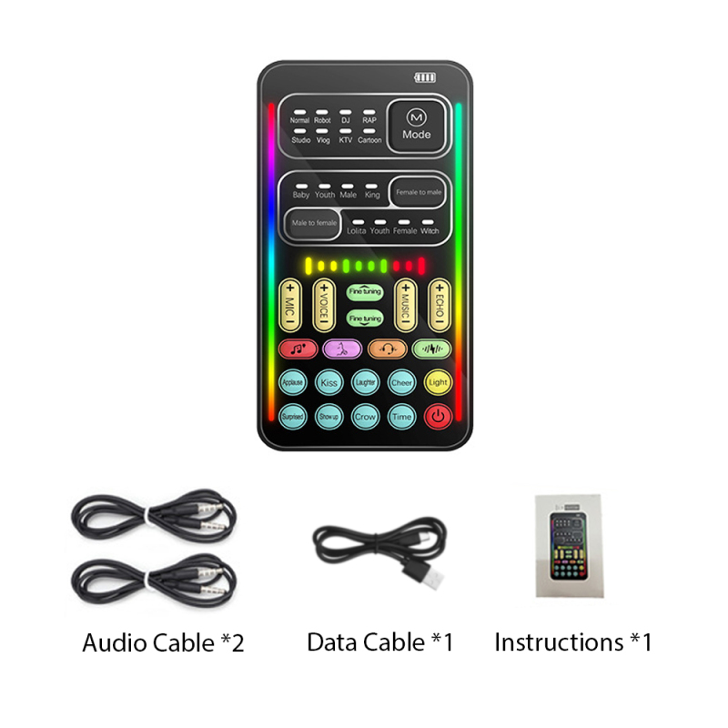 Voice Changer Set, I9 Live Geluidskaart, 8 Geluidseffecten, Stemverstelbare Compatibiliteit met Mobiele Telefoon, Computer, Tablet, Schakelaar, voor voor (Engelse versie