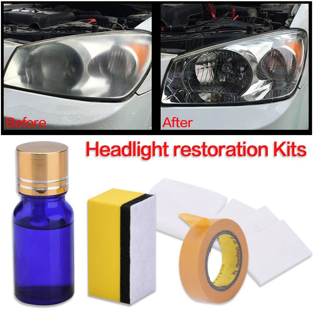 Kit de restauración, limpieza de faros, cera, reparación, pulidor líquido, coche automotriz, cinta de esponja de 10ML, papel libre de polvo