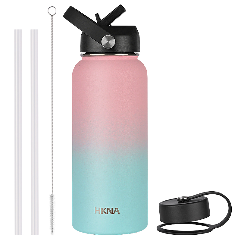 1L/1.2L/2L Thermos Mok Met Stro Roestvrijstalen Deksel Thermische Isolatie Rechte Cup Thermische Fles Water Tumbler thermocup: 1000ml 34oz / Powder Blue Gradient