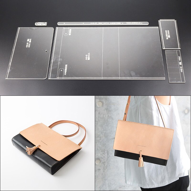 1set DIY Leather Handmade Craft women handbag Shoulder bag Sewing Pattern Acrylic Stencil Template 24*16.5*4cm