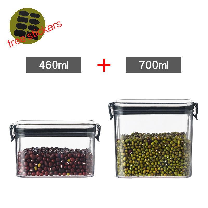 Stackable Kitchen Sealed Jar, Plastic Food Storage Box, Multigrain Tank Bottle, Dried Fruit Tea Containers, 460-1800ml Sets: DARK GRAY