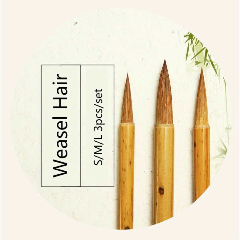 3 uds pluma de caligrafía China Tinta China paisaje pintura Regular Scrip Weasel pelo escritura cepillo Set Caligrafia