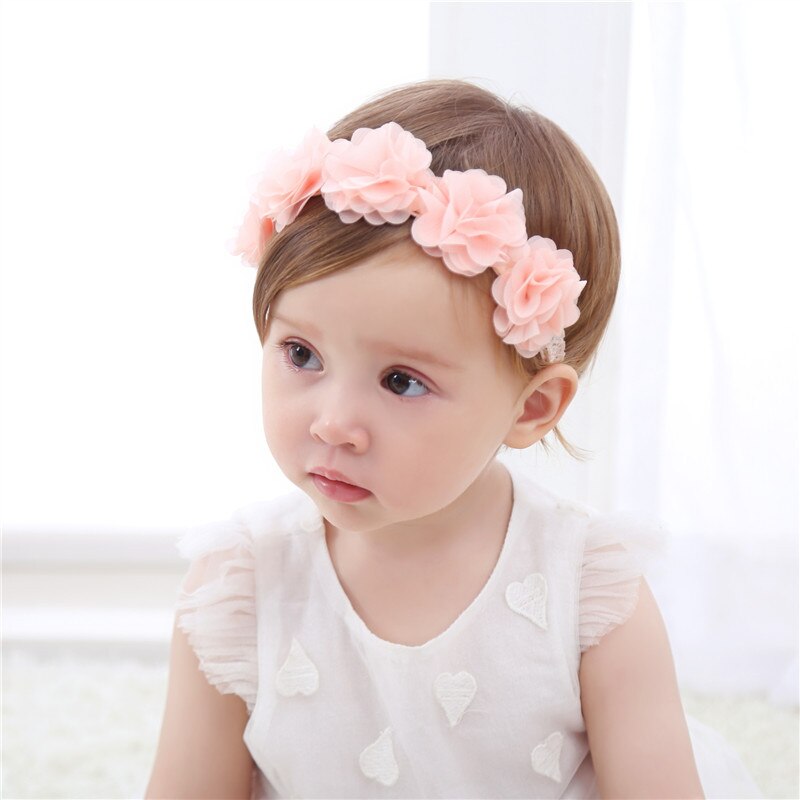 Baby Flower Crown Headband Chiffon Flower Wreath Pink Ribbon Hair Bands Children Girls Handmade DIY Headwear Hair Accessories