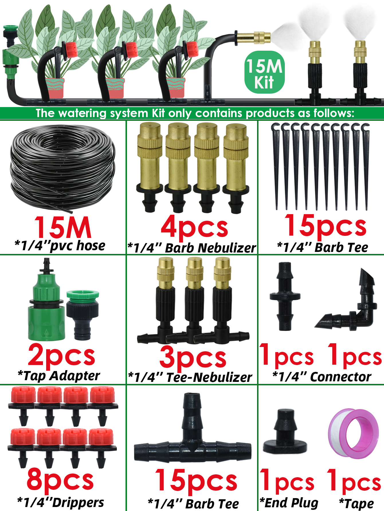Sprycle 5M-50M Automatic Watering System Kit Garden Micro Drip Irrigation Controller DIY Cooling Mist Spray for Vegetable Flower: Yellow