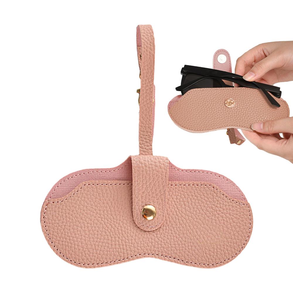 Leder Brillenetui Halfter Auto schlank Tasche für Brillen Sonnenbrillentasche mit Riemen Brillenhülle Abdeckung für Zuhause Wohnheim Reisen: Rosa