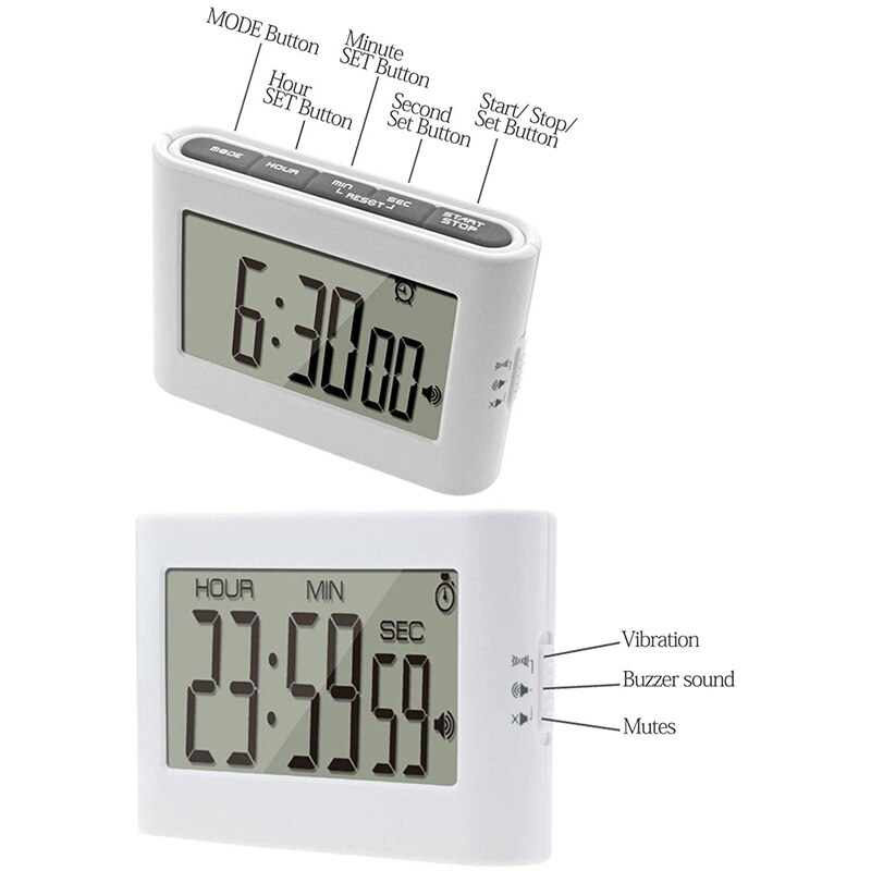 Multi Function Digital Timer Alarm Clock,HD Large Display Timer, Count Down/Up Stopwatch Vibration Timer,with Back Light