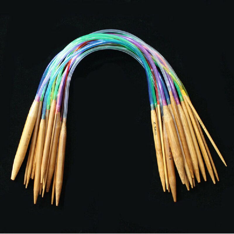 Runde strikkepinner av bambus dobbel spiss 40-120cm 18 stk / sett