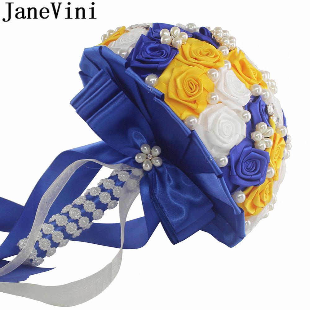 Bouquet Da Sposa Di Lusso Fatto A Mano, Grande Rosa Di Seta Con Fiori Artificiali Bouquet Con Nastro Di Raso Perle E Strass Per La Sposa Deco~p119287589