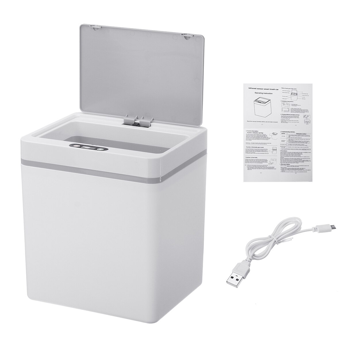 13L Automatic Sensor Dustbin Infrared&Vibration Sensor Trash Can Induction Waste Bin Rubbish Can Home Living Room Garbage Bucket: White