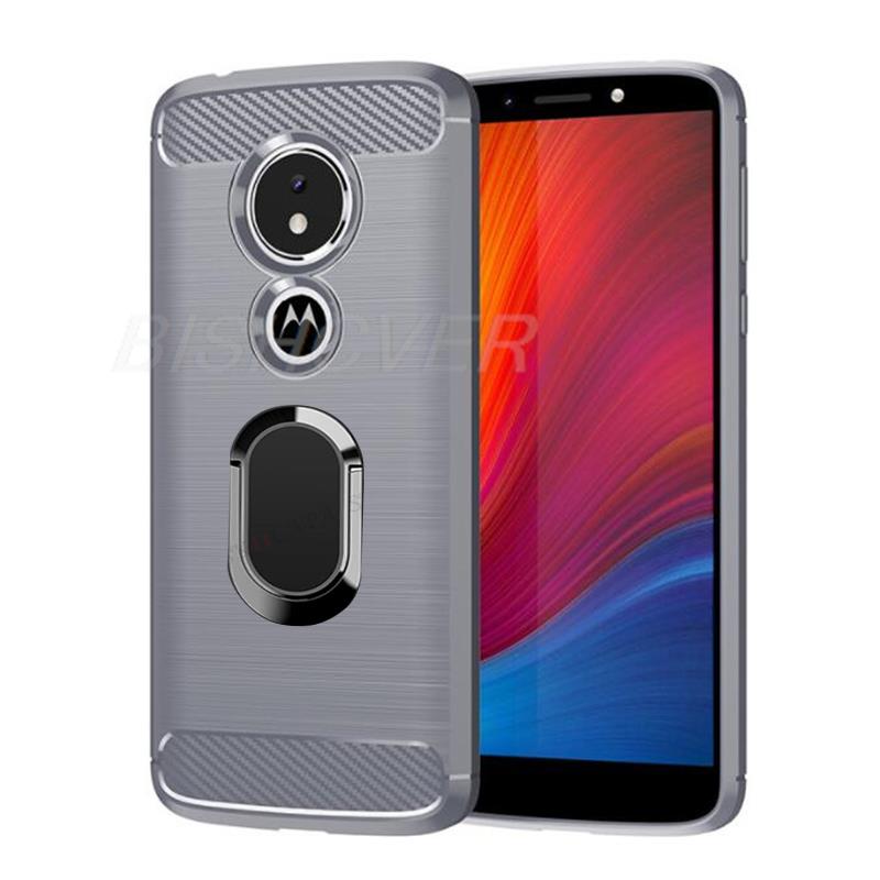 Motorola moto  g7 e5 plus hoesje van geborsteld koolstofvezel siliconen, schokbestendig, voor moto  z2 force  z3 z4 play, inclusief magnetische standaard.