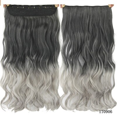 Gres Women 24inch Long 5 Clip-in Hair Pieces Wavy Grey Ombre Synthetic Hair Extensions High Temperature Fiber Smoky Gray Color: 1t0906