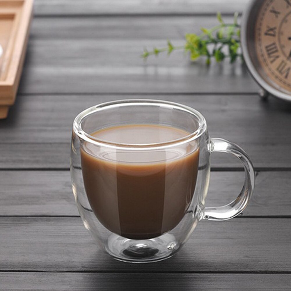 200ml dubbelwandige glazen koffie- en theekopjes, hittebestendig dubbellaags glas + handvat