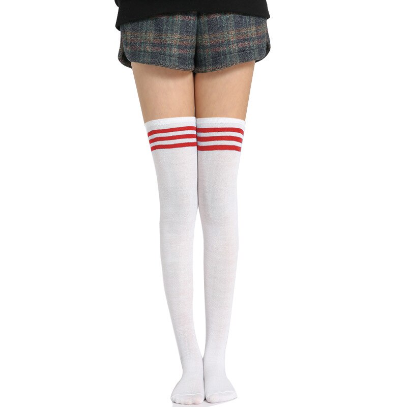 Women Girls Long Tube Socks Stripes Over Knee Length Sports Stockings for Dancing Running Travelling Cycling: white red