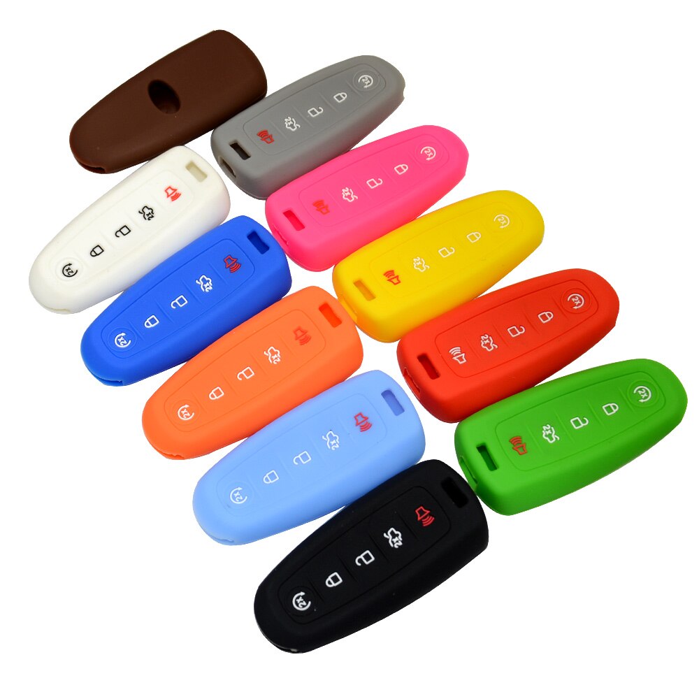 Black Leather 4-Button Smart Key Fob Cover Case For Ford Edge, Flex, Escape – Remote Start