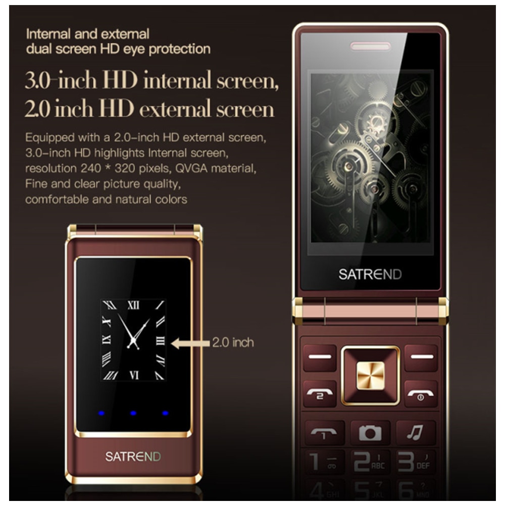 Uniwa  a15 senior stor trykknap telefon dual screen dual sim gsm flip mobiltelefon russisk hebraisk tastatur clamshell mobiltelefon