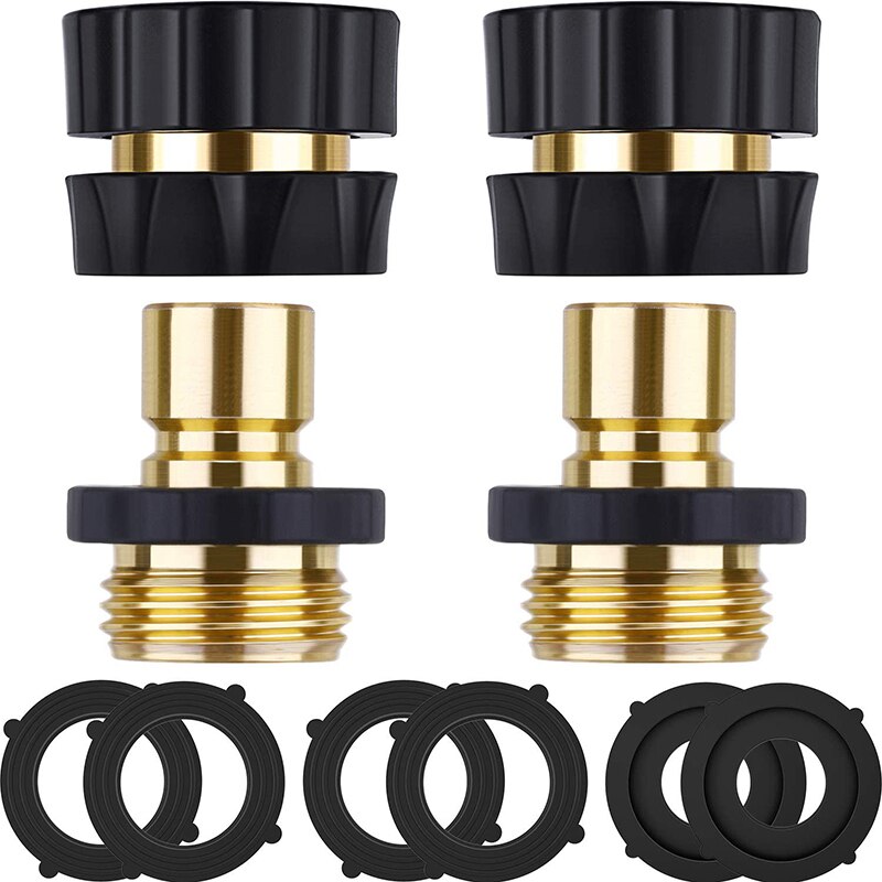 4 Sets Garden Hose Connector Quick Connect Fitting 3/4 Hose-Water Hose Quick Connector and 12 Pcs Faucet Rubber Gasket
