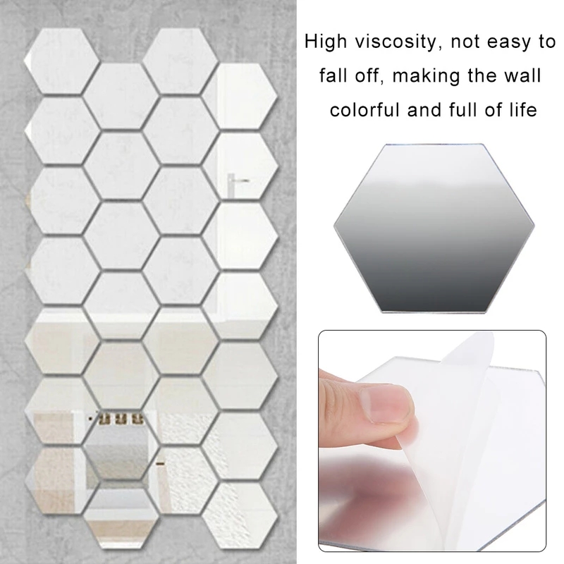12 sztuk 3D naklejki ścienne z efektem lustra sześciokątne akrylowe samoprzylepne płytki mozaikowe naklejki usuwalna naklejka ścienna dekoracje dla domu DIY Sztuka lustro