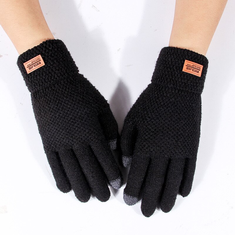 Warm Knitted Gloves For Men Outdoor Skiing Fishing Mittens Winter Touch Screen Game Glove Fleece Plush Mittens Thicken Mitt